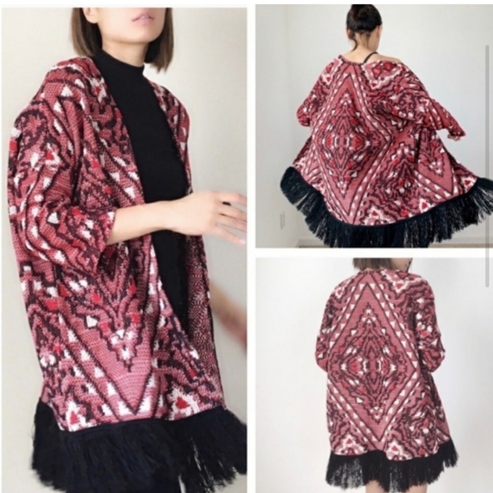 H&M Boho Fringe Kimono Cardigan Women’s Size Small Open Front Tribal Print